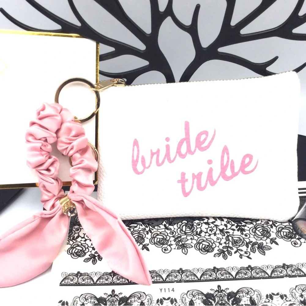 Bride Tribe Pink Script Cosmetic Pouch new